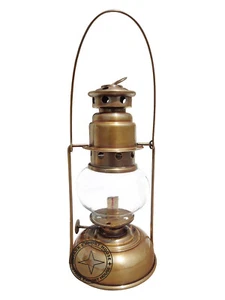 Antique Brass Table & Hanging Lantern Glass Oil Lamp Home Decoration 11 Inch - Picture 1 of 4