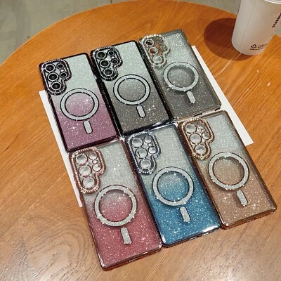 For Samsung S25 S24 A16 A05 A35 iPhone Magnetic Diamond MagSafe Phone Case Cover - Image 1 of 4