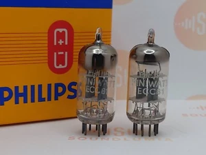 2x Philips Miniwatt ECC81 12AT7 D Foil Getter - Heerlen, NL '55 TK1 - Same code - Picture 1 of 11