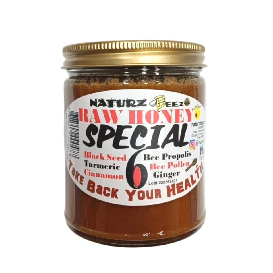 RAW HONEY & GINGER-TURMERIC-CINNAMON-BLACK SEED-PROPOLIS-POLLEN 12oz BLACKSEED - Image 1 of 4
