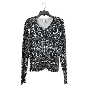 White House Black Market Paisley Strickjacke Damen Gr. M Schwarz Langarm Druckknopf - Bild 1 von 6