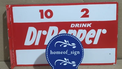 Drink Dr Pepper Porcelain Enamel Sign 18 x 10 Inches 2 Sides - Image 1 of 4