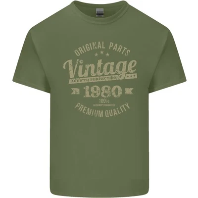 Vintage Año 45th Cumpleaños 1980 Hombre Luz Camiseta Algodón Verde Militar - Imagen 1 de 2