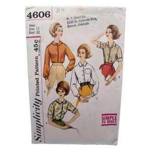 UNCUT 1960s BLOUSE TOP SHIRT Sewing Pattern Simplicity 4606 16/36 Vintage - Picture 1 of 7