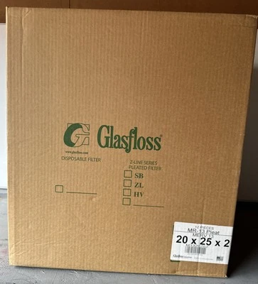 Glass floss M1320301 20x25x2  MERV 13 MR-13 Pleat Air Filter 12 Pack - Image 1 of 2