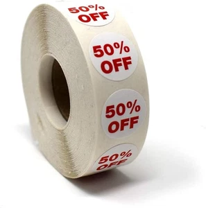 50% Percent Off Mark Down Dot Stickers, 3/4" Round Self Off, White - Picture 1 of 7