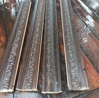 Lot de 4 baguettes en bois sculpté teinté - longueur 74 + 57 cm - Photo 1/4