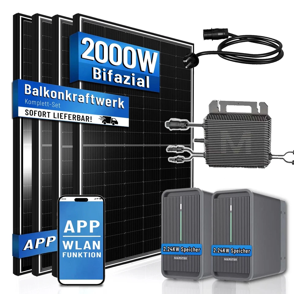 2000W Balkonkraftwerk mit Speicher 4,48 kWh mit Marstek 800W WIFI Wechselrichter - Bild 1 von 1