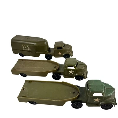 Three Pyro Vintage Plastic Army Trucks with Trailers - Image 1 of 4