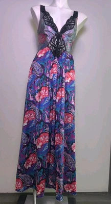 Vintage OLGA Vintage Floral Paisley Sweep Lace Bodice Nightgown Small  *Flaws - Image 1 of 4