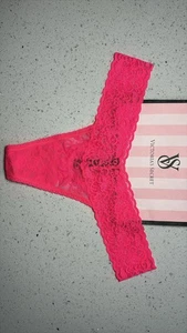 NWOT VINTAGE BY VICTORIAS Pink Lace SECRET THE LACIE THONG PANTIES One Size - Picture 1 of 3