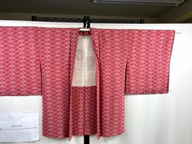 Vintage Japanese Haori Kimono Jacket Coral Pink Lattice Diamond Floral