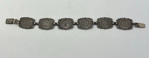 French vintage Silver Travel Link Bracelet 8” Long Eiffel Tower, Landmarks - Picture 1 of 7
