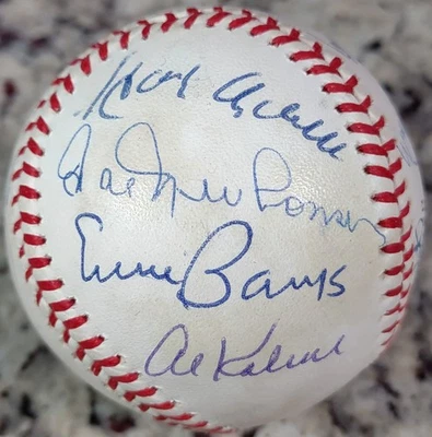 Hank Aaron Carl Yastrzemski Yogi Berra Ernie Banks Signed Auto Baseball JSA LOA - Image 1 of 4