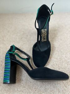 Vintage Salvatore Ferragamo Slingback Shoes Suede Women Size UK 4 Original Heel