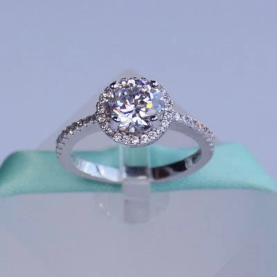 VENDA 925 anel de noivado de prata esterlina redondo AAA zircônia cúbica CZ promessa  - Imagem 1 de 4