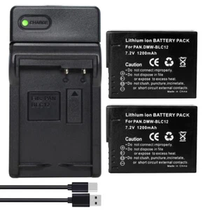 2x Battery +Slim Charger for Panasonic DMW-BLC12 DMW-BLC12E DMW-BLC12PP BLC12 - Picture 1 of 10
