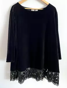 Tunica top misto pizzo velluto Chico's Travelers maniche a 3/4 nera taglia 4/20-22 - Foto 1 di 4