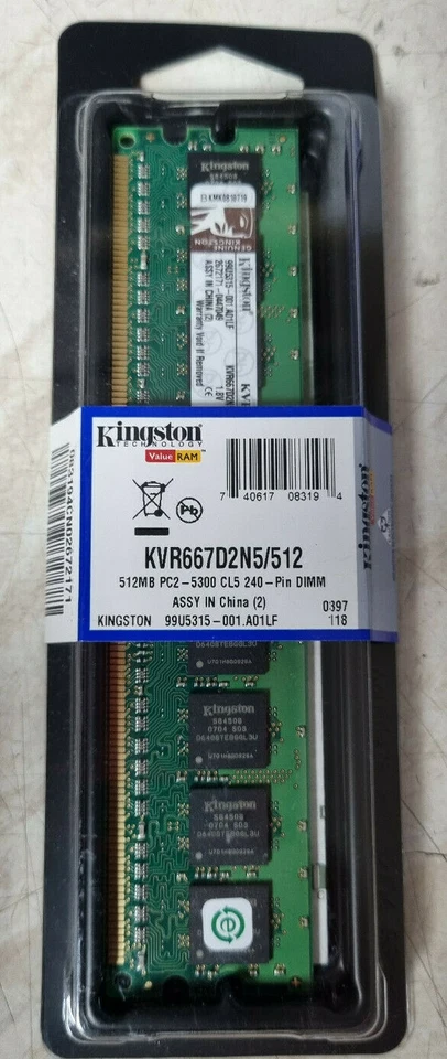 NEW KINGSTON KVR667D2N5/512 512MB NON ECC CL5 DDR2 667MHz DIMM 240 PIN MEMORY - Image 1 of 1