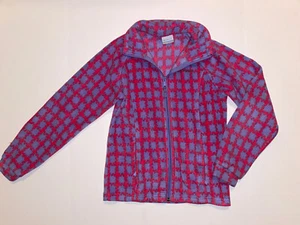 COLUMBIA Full Zip Pink Purple Print Multi Color LS Fleece Jacket Girl's 14/16 - Picture 1 of 12