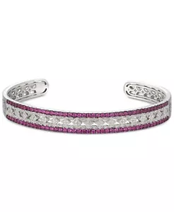 Stunning Bangle Cuff Bracelet Adorned With A Round-Shape White CZ & Pink Rubies - Picture 1 of 4