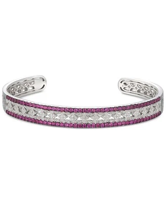 Stunning Bangle Cuff Bracelet Adorned With A Round-Shape White CZ & Pink Rubies - Image 1 of 4