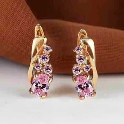 2Ct Oval Cut Lab-Created Pink Sapphire Hoop Pretty Earrings 14K Rose Gold Plated - Image 1 of 4