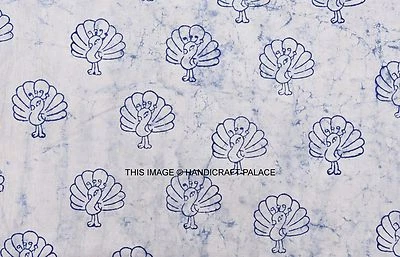 HANDMADE 2.5 YARD HANDMADE INDIGO BLUE SEWING BOHO BLOCK PEACOCK PRINTED FABRIC - Image 1 of 3