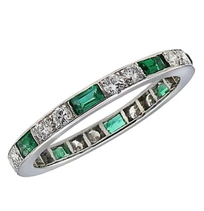 1/2Ctw Green Baguette CZ Full Eternity Art Deco Antique Style Band In 925 Silver - Picture 1 of 3