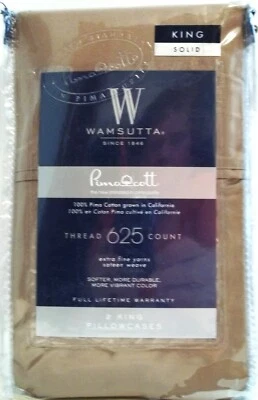 WAMSUTTA 625 Thread Pima Cott KING Pillowcase Set TAUPE Solid, NEW - Image 1 of 2