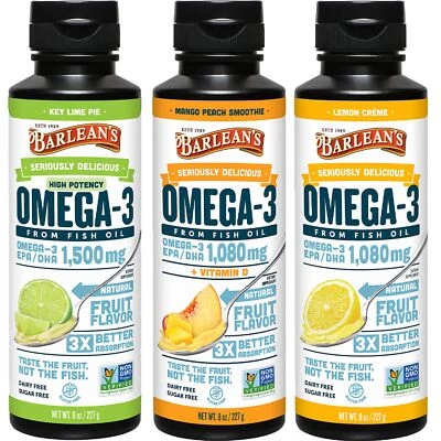 Suplemento líquido óleo de peixe ômega 3 Barlean's pacote com 3 ácidos graxos EPA e DHA... - Imagem 1 de 4