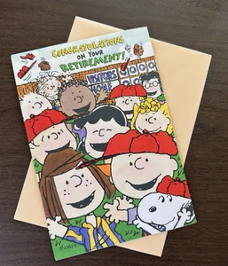 Peanuts Gang Ruhestand Grußkarte Hallmark Botschafter Schulz Snoopy 8" x 5,5 - Bild 1 von 3