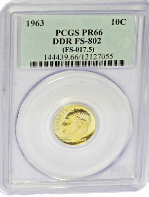 1963 PROOF Roosevelt 10c - DDR FS-802 (FS-017.5) PCGS PR66 - Image 1 of 4