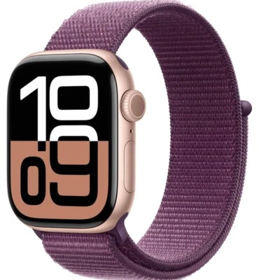 Apple Watch Series 10 42mm GPS Rose Gold Case w Plum Sport Loop MWWK3LW/A 2024 - Image 1 of 4