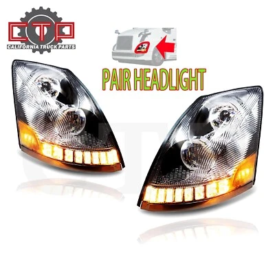 Volvo VNL 2004-2017 Full LED Headlight Sequential Turn Signal Black Pair (LH&RH) Foto 1 de 4