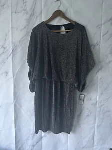 JESSICA HOWARD MISSY BLACK/SILVER BATWING SLEEVE COCKTAIL DRESS SIZE 6 - NWT - Picture 1 of 10