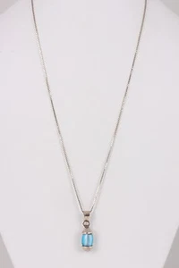 STERLING SILVER BLUE TIGERS EYE STONE PENDANT CHAIN NECKLACE MEXICO 925 4728 - Picture 1 of 4
