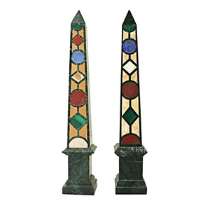 Juego de 2 Piezas Mármol Verde Decoración Hogar Obelisco Con Pietra Dura Arte 30.5cm - Imagen 1 de 4