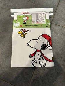 NEW Peanuts Christmas Snoopy Shower Curtain Fabric 72" x 72" 100% Cotton White - Picture 1 of 3