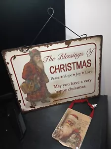 Christmas Metal Tin Sign 12x9 Santa Blessings w/ Chrismas Countdown Ornament Lot - Picture 1 of 15