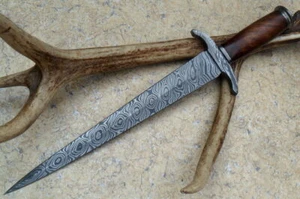 Hand Made Damascus Dagger Hunting Knife With Rsoe Wood Handle ZS-1726 - Picture 1 of 7