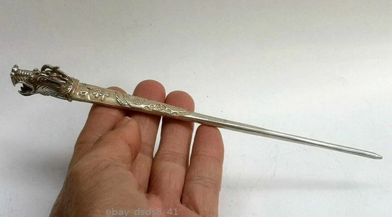 Colección Antiguo Tíbet Chino Plata Hecho a Mano Dragón Horquilla Decoración de Cabello Foto 1 de 4