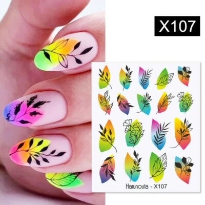 Nail Art Water Decals Stickers Transfers Spring Summer Flowers Leaf Fern (x107)