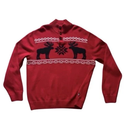Suéter Tejido Chaps Talla XL Alce Rojo 1/4 Botón Esquí Patín Suroeste Papá Y2K Foto 1 de 4
