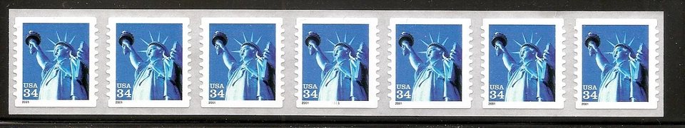 US Scott 3466 34c Statue of Liberty PNC strip of 7, plate # 1111 - Image 1 of 1