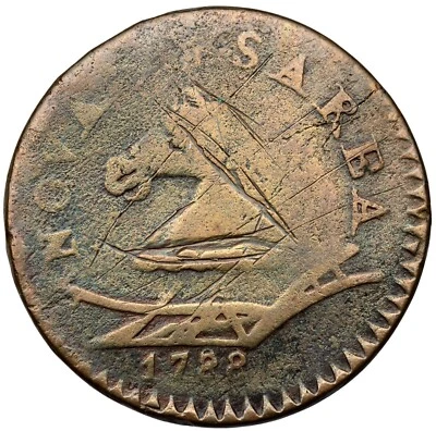 1788 M 50-f R-3 Head Left New Jersey Colonial Copper Coin - Image 1 of 2