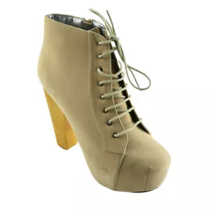 Truffle SKL1 Beige Nude Stiefeletten Microfaser Absatz Plateau Damen Vegan - Bild 1 von 5