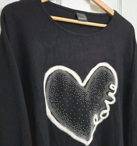 Aaeda Granny Sweater Embellished Heart Love Very Soft Lounge Comfort Measures 2X - Picture 1 of 8