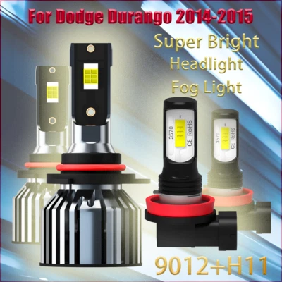 Combo 9012+H11 6000K LED Headlight Fog Light Bulbs Kit For Fiat 500 2012-2019 - Image 1 of 4