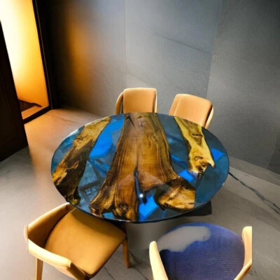 Transparent Resin Round Wooden Center Table Top, Console Wooden Table Decor - Image 1 of 3